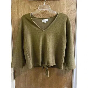 Madewell Texture & Thread Womens S Olive Long Sleeve Tie Front Shirt Ribbed